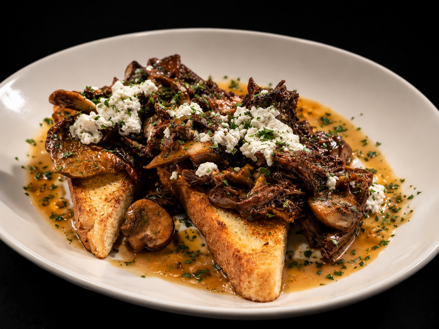 Braised Shortrib & Wild Mushroom Toast with boursin cheese
